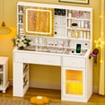 thumbnail image 4 of Ktaxon Makeup Vanity with Lighted Mirror,  Vanity Table Set w/ Charging Station, Side Rack, White, 4 of 11