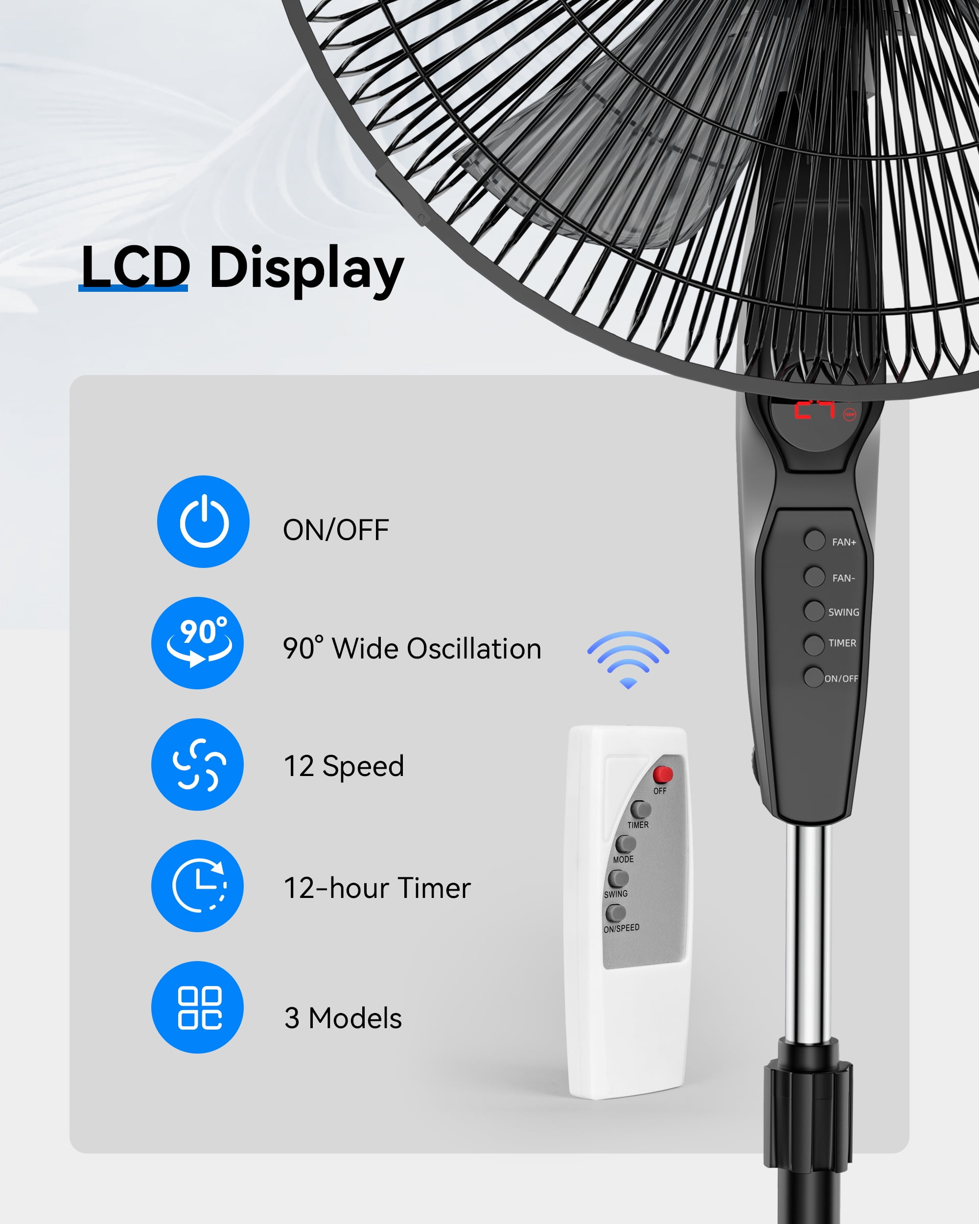 NFTIGB 16'' Oscillating Pedestal Fan w/Remote and Timer, Adjustable Height Floor Fan, Black 2026 New
