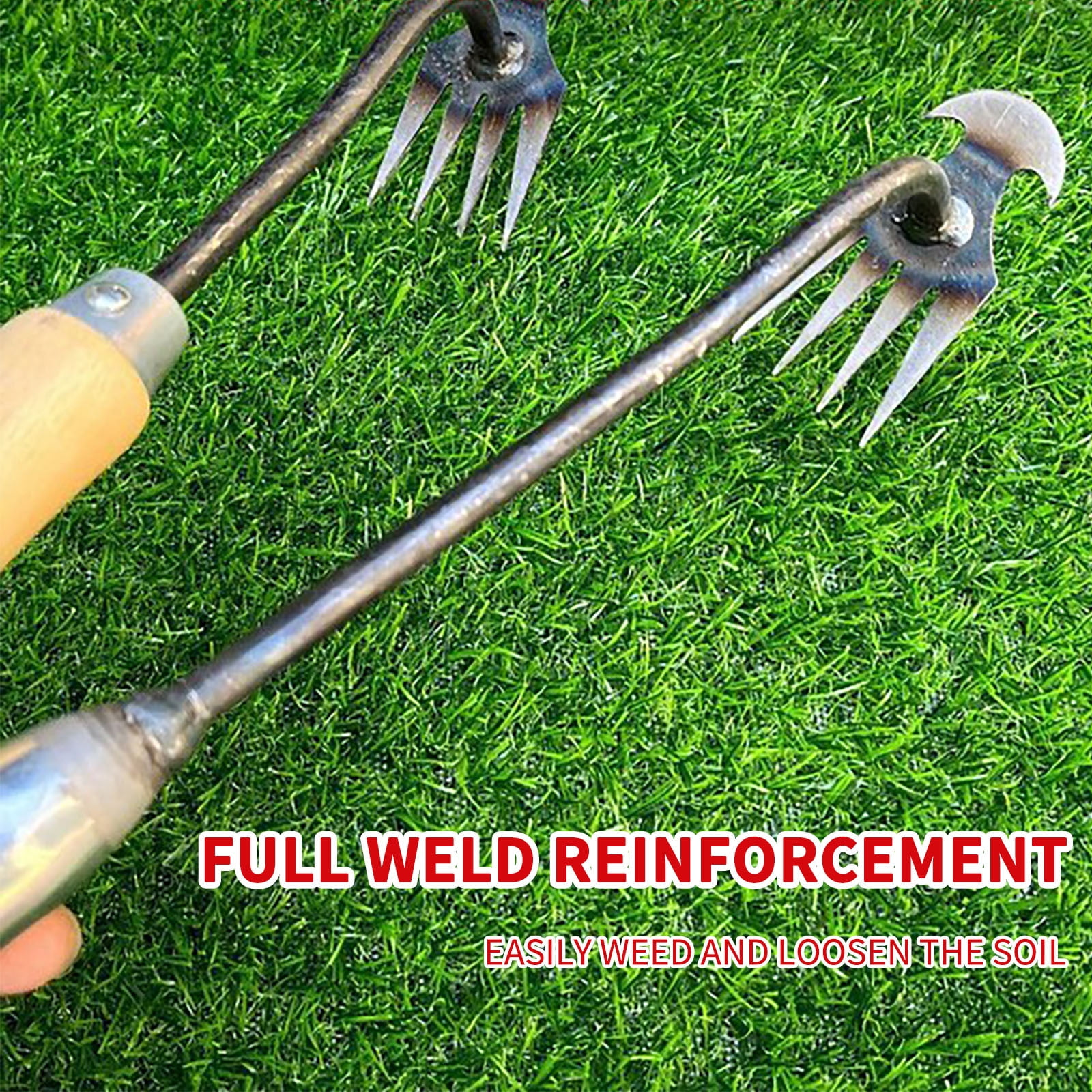 Kieccall Weeding Tool Garden Weeder Heavy Duty 4 Tine Iron Handle 19.7 Inch Hoe for Backyard Lawn Garden Weeding and Soil Cultivating Maintenance weeding tool