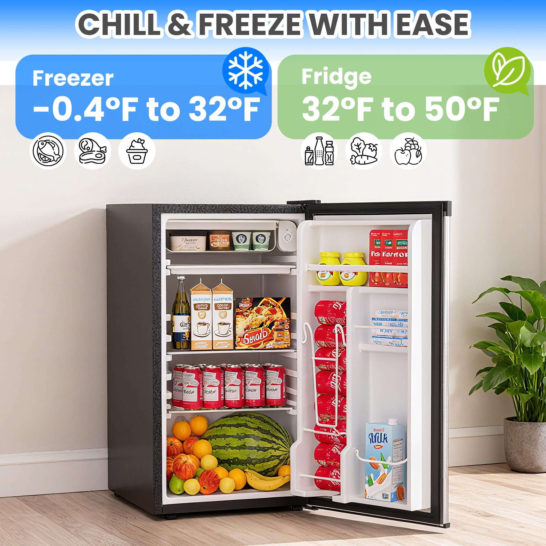 4.5 Cu Ft Mini Fridge with Freezer,Single Door Compact Refrigerator, Energy Efficient, Adjustable Thermostat, Reversible Door, Perfect for Dorm, Office, Apartment, Bedroom