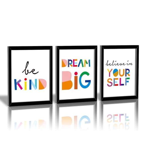 UNFFRAMED Luvia Set of 3 Inspirational Quote Poster Wall Art – Believe in Yourself Dream Big Be Kind Typography Prints for Classroom or Office Décor Set 3 Prints 8x12