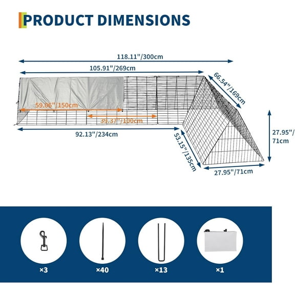 Acekid Expandable Chicken Run Tunnel Portable Chicken Pen For Yard With Weatherproof Cover Ducks Rabbits Adjustable Corner Frames For Custom Layouts