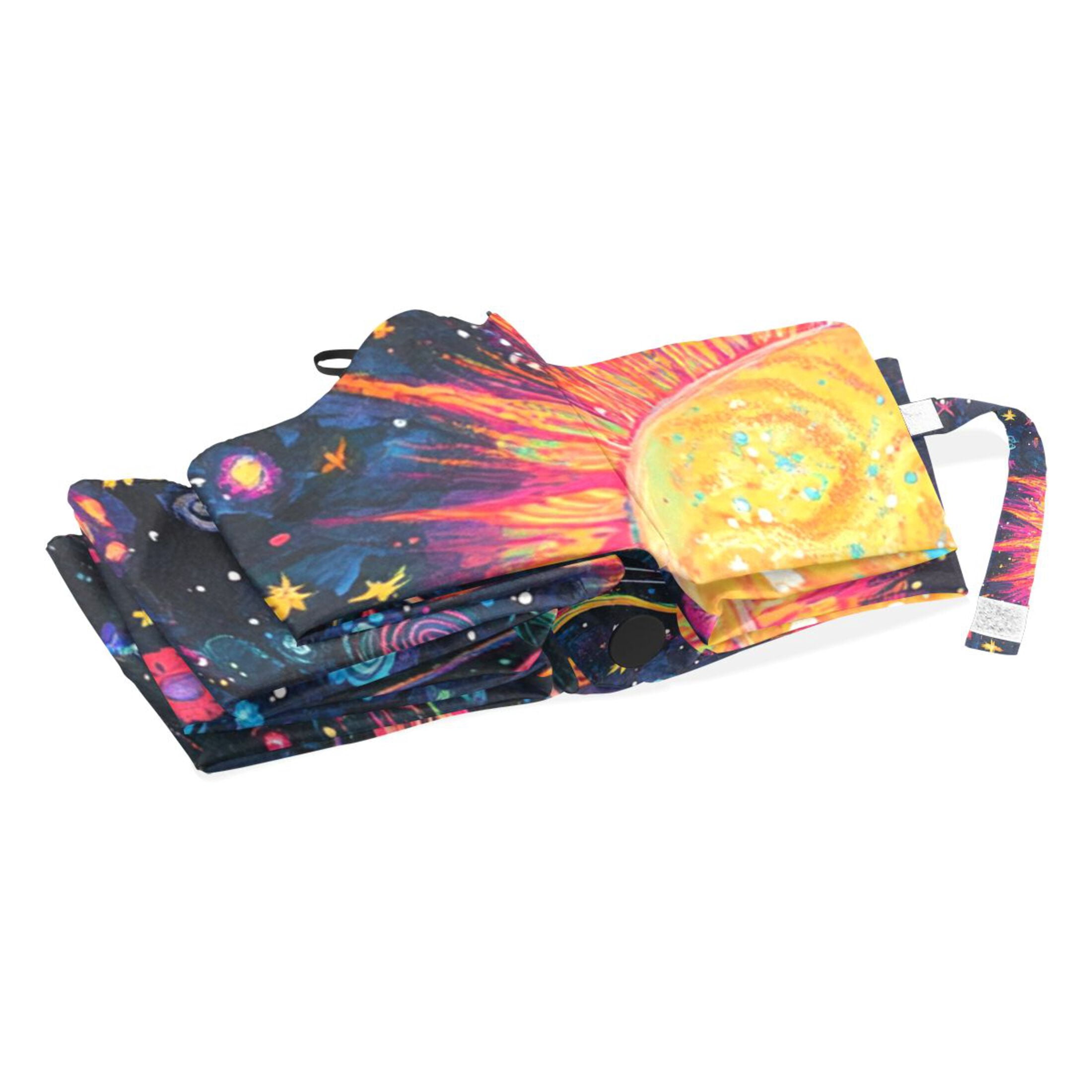 BZSMCE One-Touch Auto Open Close Rain Umbrella With Creative Cosmic Cat Pattern