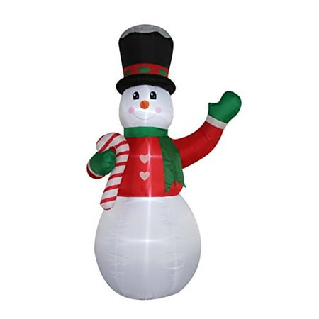 Illuminated Christmas Decorations Christmas Self Inflating Illuminated Blow-Up Yard Decorations (Snowman with Candy cane 8 Feet Tall) ()