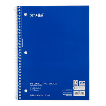 Pen+Gear 1-Subject , Wide Ruled, Blue, 70 Sheets