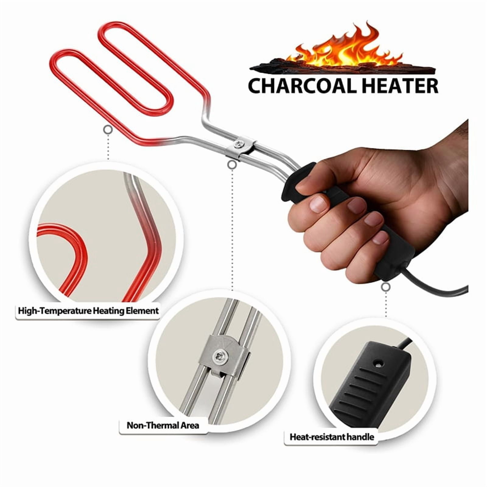 Electric CharcoalStarter - Fire Lighter, Stainless Steel 304 Heat Element Coils with 25 Inch Power Cord US Plug