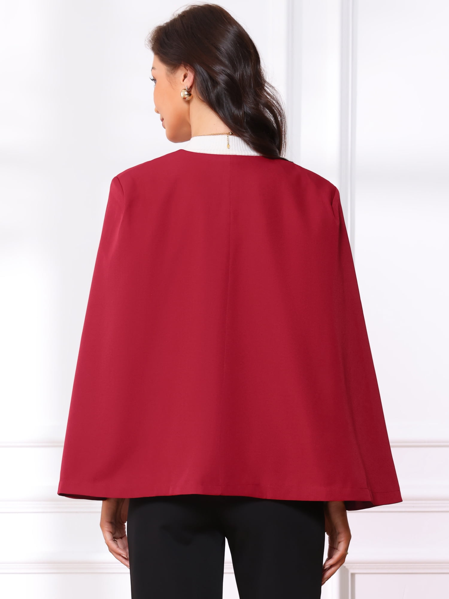 DARING DIVA Women's Cape Sleeve Business Work Open Front Casual Jacket Coat S Red