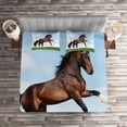 thumbnail image 2 of Ambesonne Nature Quilted Coverlet 3 Pcs, Horse Pacing on Grass, King Size, Blue Green Brown, 2 of 2