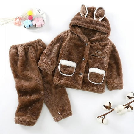 

Kids Boys Girls Autumn Winter Flannel Pajama Sets Cute Long Sleeve Lapel Tops with Pants warm Sleeping Clothing