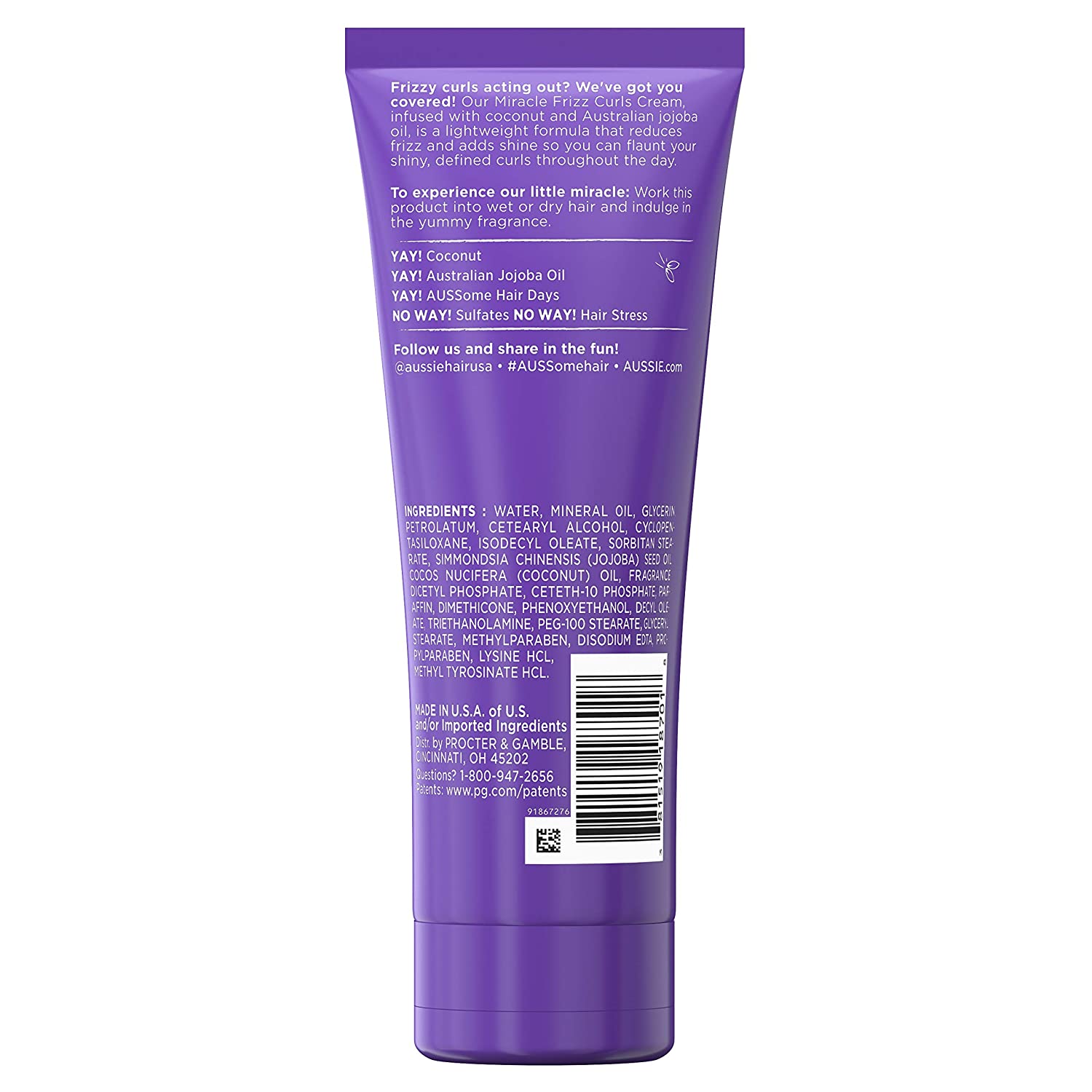 Aussie Miracle Curls Frizz Taming Cream, Coconut & Jojoba, 6.8 oz photo 8