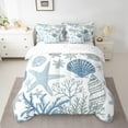 thumbnail image 3 of Nautical Coastal Bed in a Bag King Size Comforter Set 7 Pieces,Blue Ocean Beach Bedding Set Seashell Starfish Sheet Sets with Comforter Conch Shell Coral Bed Set,Plain White Blue Room Decor, 3 of 4