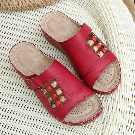 

Tangnade House Slippers for Women Wedges Slipper Beach Roman Flip Flop Beaded Bohemian Slippers Casual Shoes