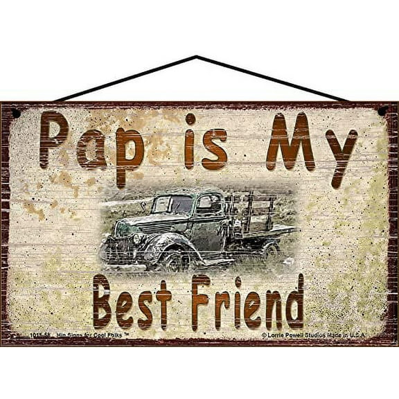 5x8 Pap is my Best Friend Sign, Vintage Style Home Décor for Grandpa with Classic Old Truck, Gift for Father's Day, Decorative Household Family Signs for Grandfathers