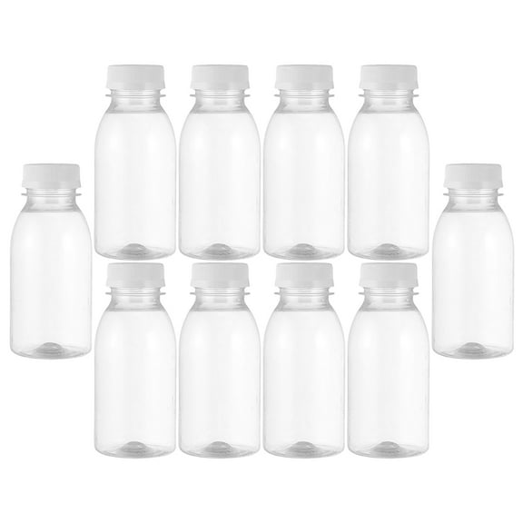 Masteelf 10pcs Plastic Empty Juice Bottles Reusable Water Bottles with Caps Clear Drink Containers Reusable Small Bottles for Juice Milk Beverages