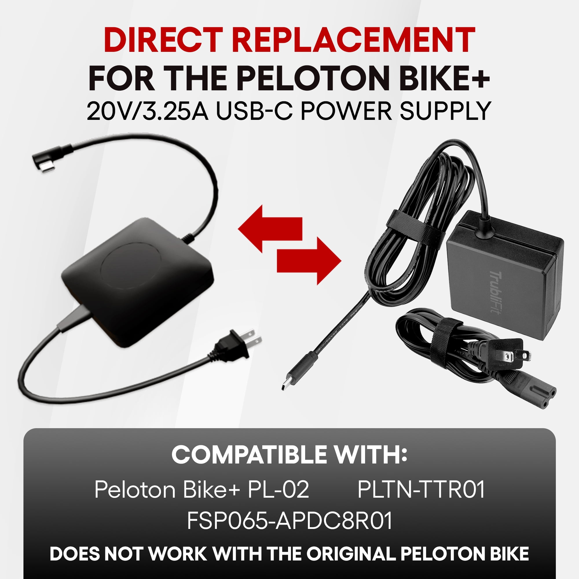 Direct Replacement Power Supply for Original Peloton Bike+ and Cross Training Bike+65W USB-C 9ft Long Power Cord for Peloton Bike Plus - UL Listed AC Power Adapter