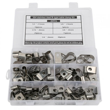 

80PCs R Type Clip Cable Clamp Kit Hardware Parts 304 Stainless Steel Corrosion Resistant 6-16mm