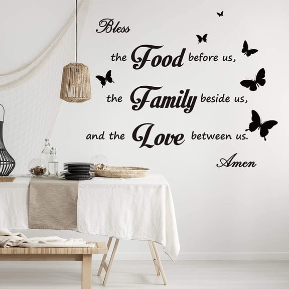 Kitchen Wall Stickers Dining Room Decor Dinner Prayer Sign Bless The Food Before US Sign Family Stickers for Home Wall Decorations(2)