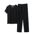 thumbnail image 1 of Ensemble de Pyjama pour Femme 2 Pcs Assorties Haut à Manches Courtes et Pantalon avec Poches, 1 of 7