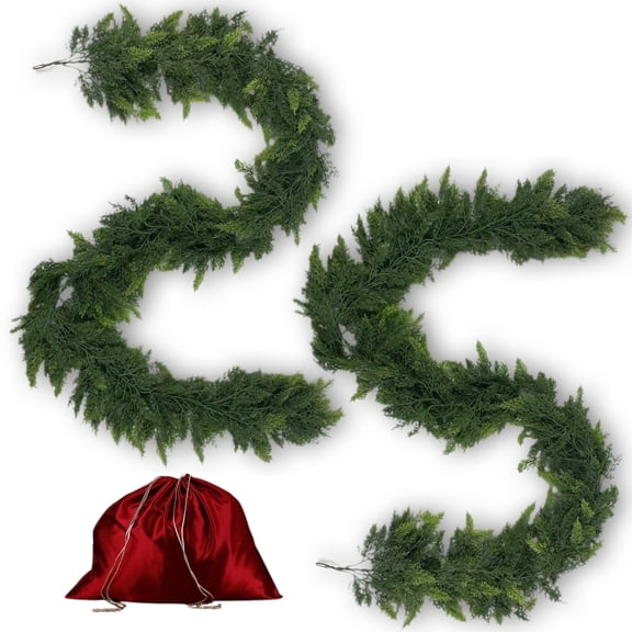 2 Pcs 6FT Real Touch Cedar Artificial Cypress Christmas Garland Indoor Outdoor Decorations
