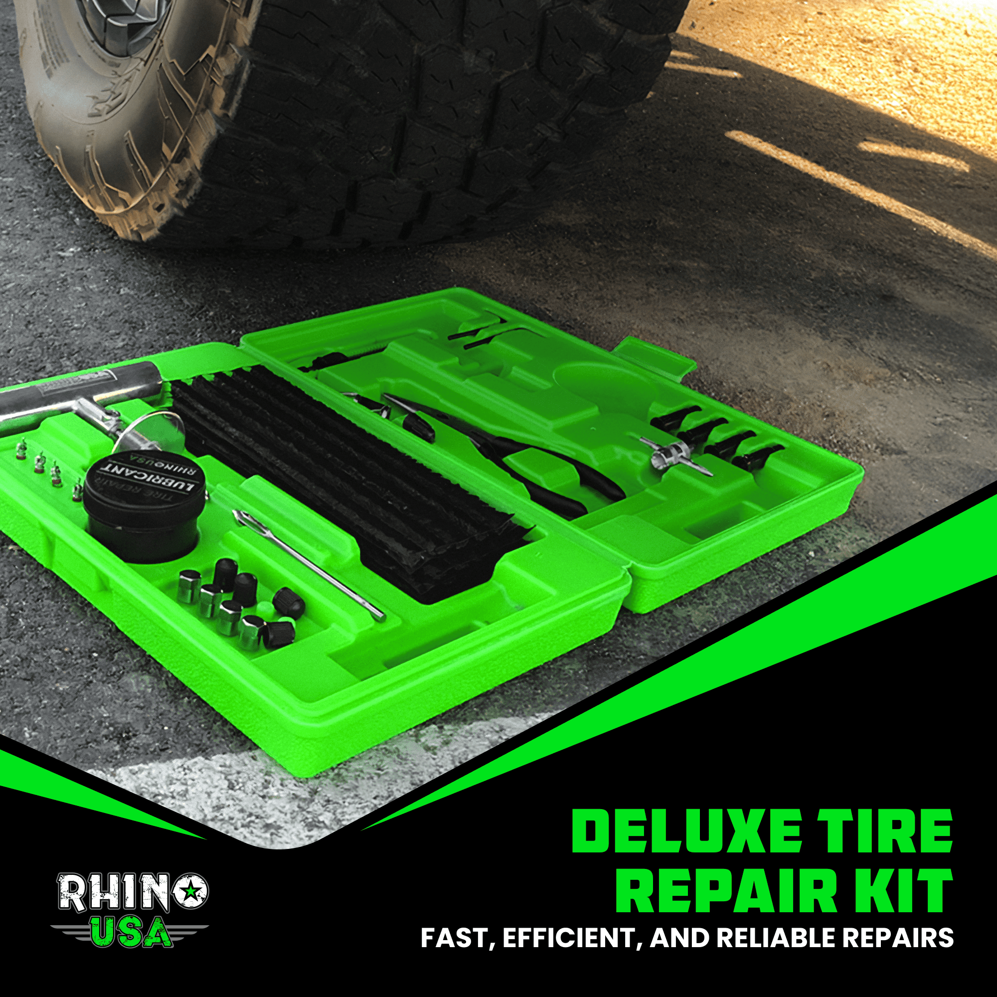 Rhino USA 86-Piece Tire Plug Repair Kit – Heavy Duty Flat and Puncture Repair for Cars, Motorcycles, ATVs, UTVs, RVs, Trailers, and Tractors.