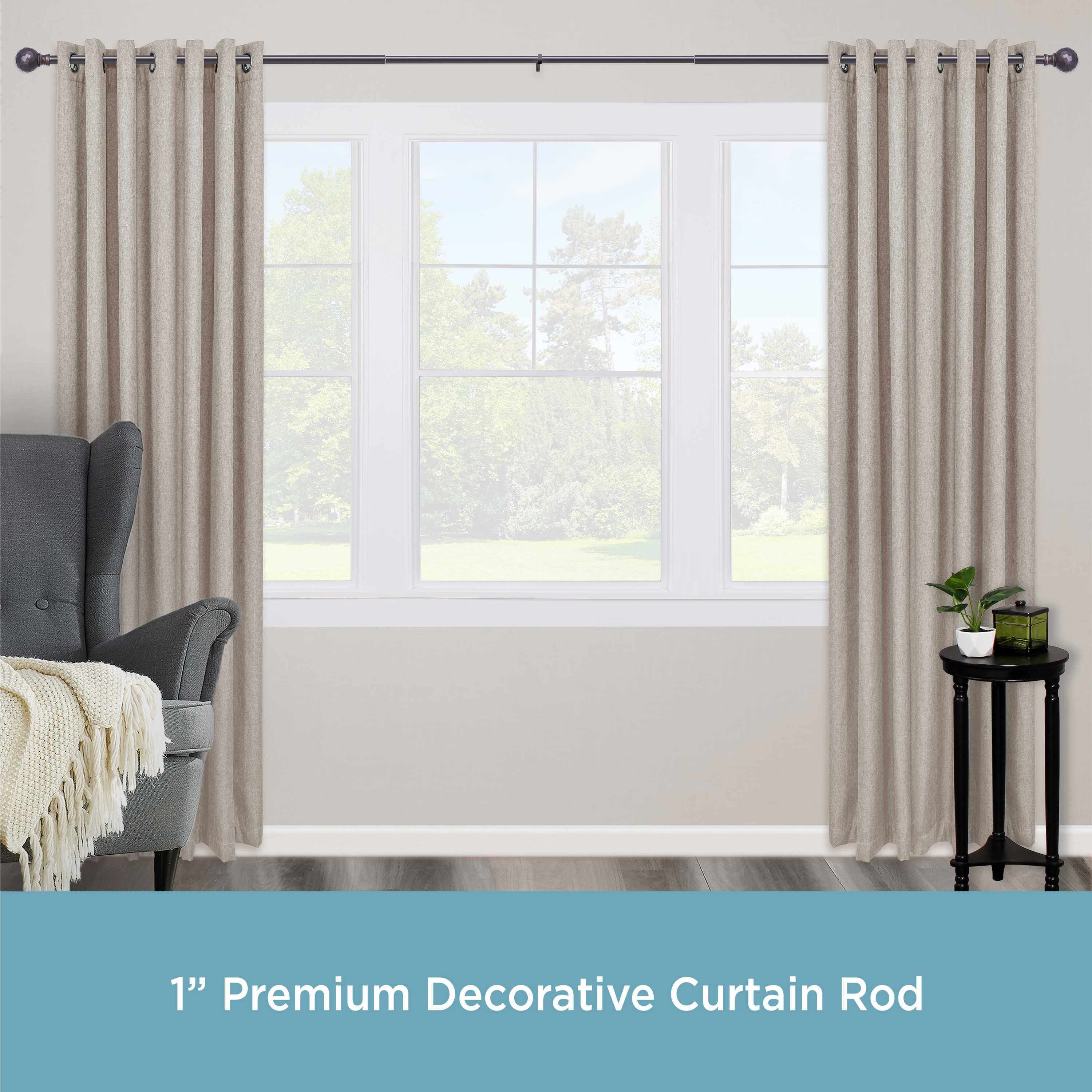 Kenney Hailey Premium Steel Decorative Window Curtain Rod, 90-130" Adjustable Length, 1" Dia., Oil Rubbed Bronze