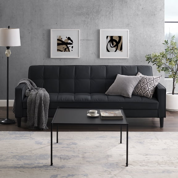Loft Lyfe Swaine Leather Pu Sofa Bed Convertible Tufted with Storage, Black
