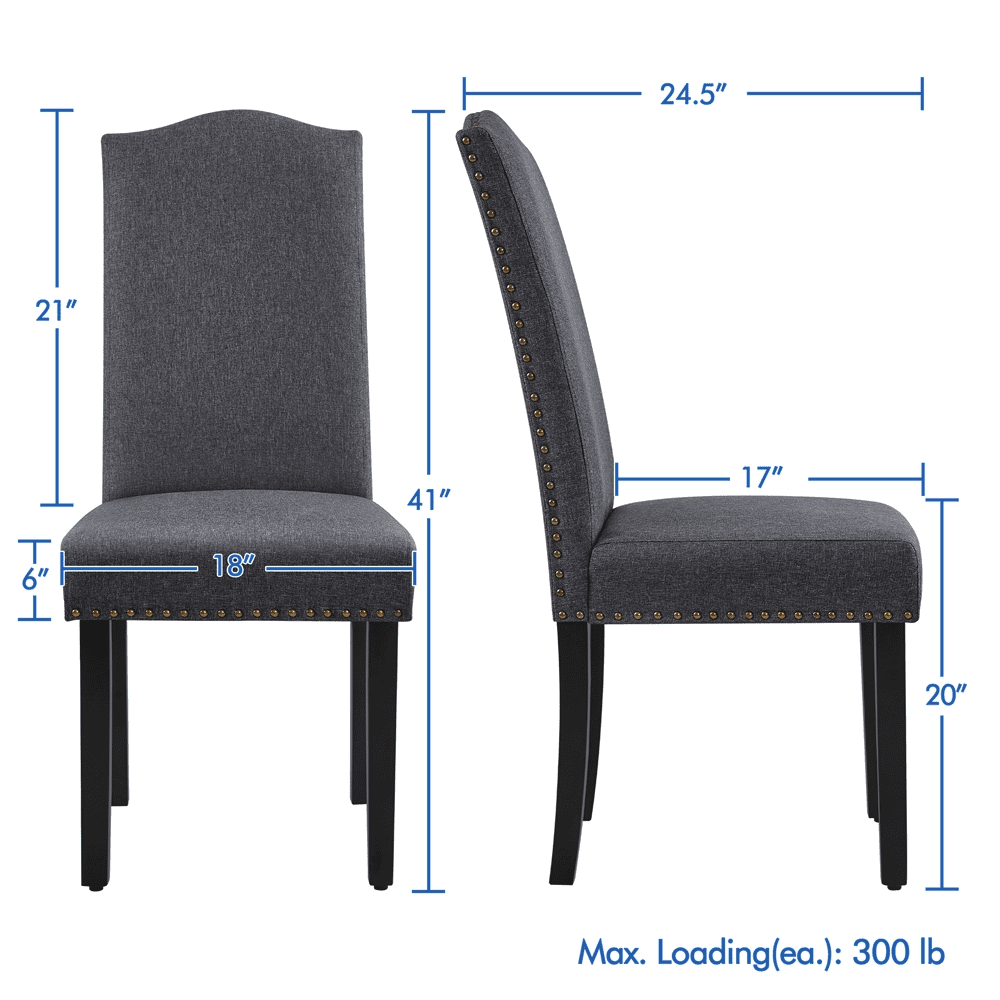 Alden Design 6pcs Fabric Padded Parson Dining Chairs with Nailhead Trim Wood Leg, Dark Gray