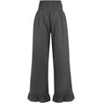 thumbnail image 3 of Ruffled Pants for Woman Fashion Ruffle Hem Pant Smocked Elastic High Waist Long Pants for Women Linen Spring Fall Trousers, Gray, X-Large, 3 of 7