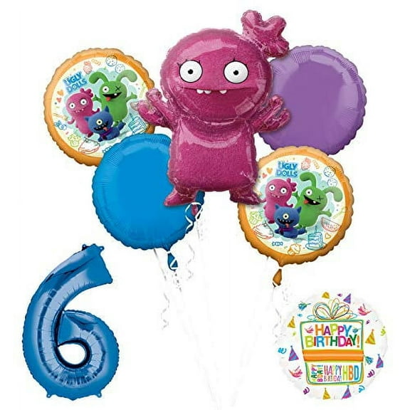 Ugly Dolls 6th Birthday Party Supplies 34" Blue Number 6 Balloon Bouquet Decorations
