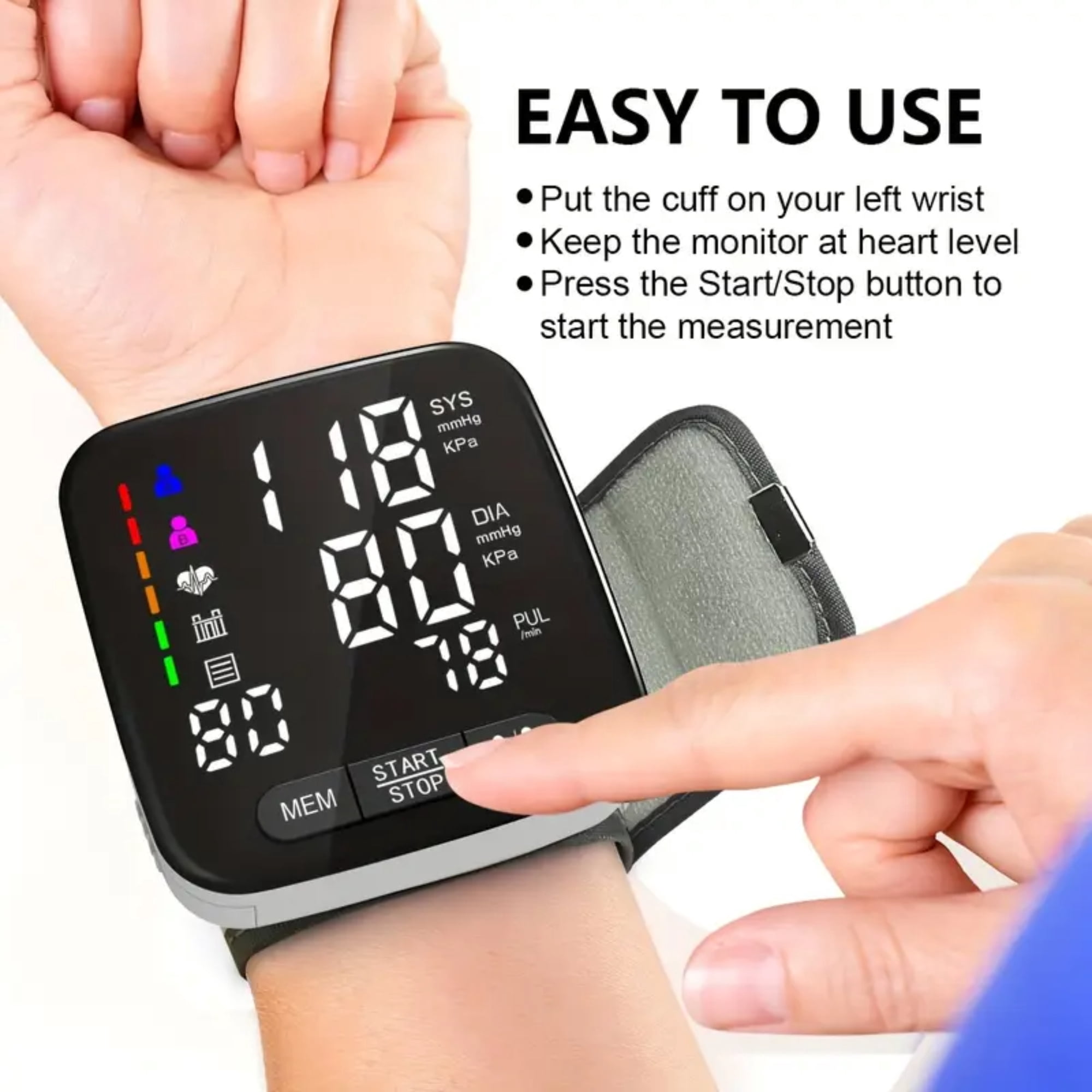 Wrist Blood Pressure Monitor, 5.3-8.4 Inch Large Backlit Display, Detachable Adult Cuff, Arrhythmia Detection, 2x90 Memory Readings, Battery-Powered (Battery Not Included), Health Monitoring Device |