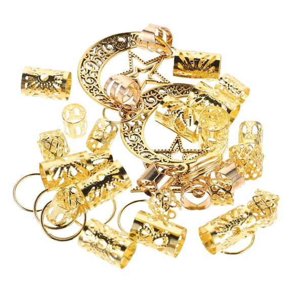 OUNONA 90Pcs Golden Metal Hair Dreadlock Beads and Moon Star Braid Accessories Set