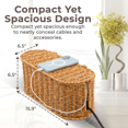 thumbnail image 2 of hltjsuv Cable Management   Handmade Rattan Cable Organizer  2 Open Slots Cords Hider   Under Desk Cord Organizer for Computer Router USB Hub &amp; Power Strip  Patent Pending  13&#34; x 5, 2 of 9