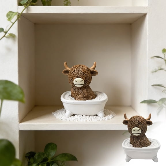Resin Cow Bathroom Figurine Bathtub Sitting Animal Statue Funny Home Decor Ornament Shelf Desk Toilet Bathroom Counter Display Gift Housewarming Holiday Novelty Collectible Cute Sculpture Piece