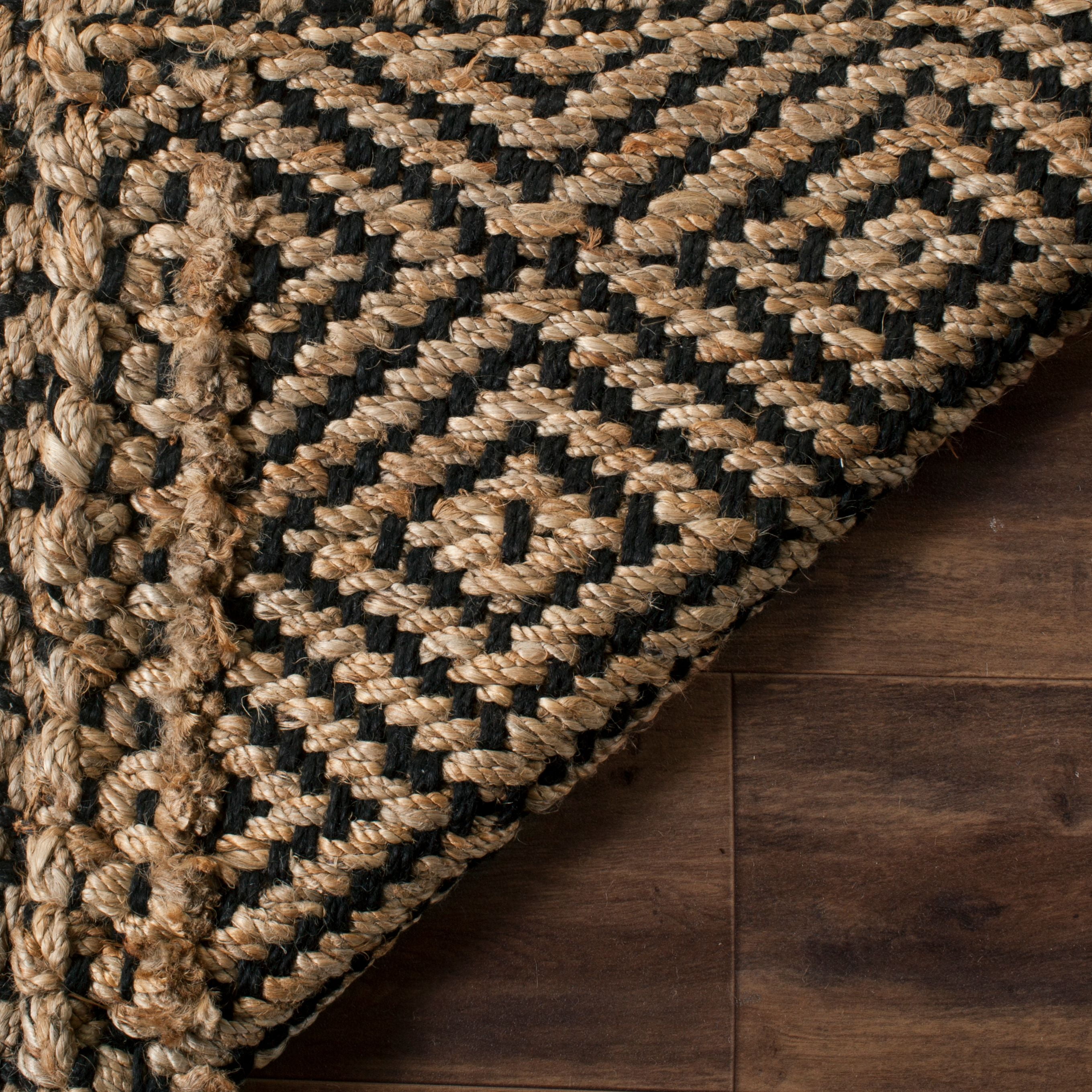 SAFAVIEH Natural Fiber Emory Geometric Jute Runner Rug, Natural/Black, 2'3" x 18'