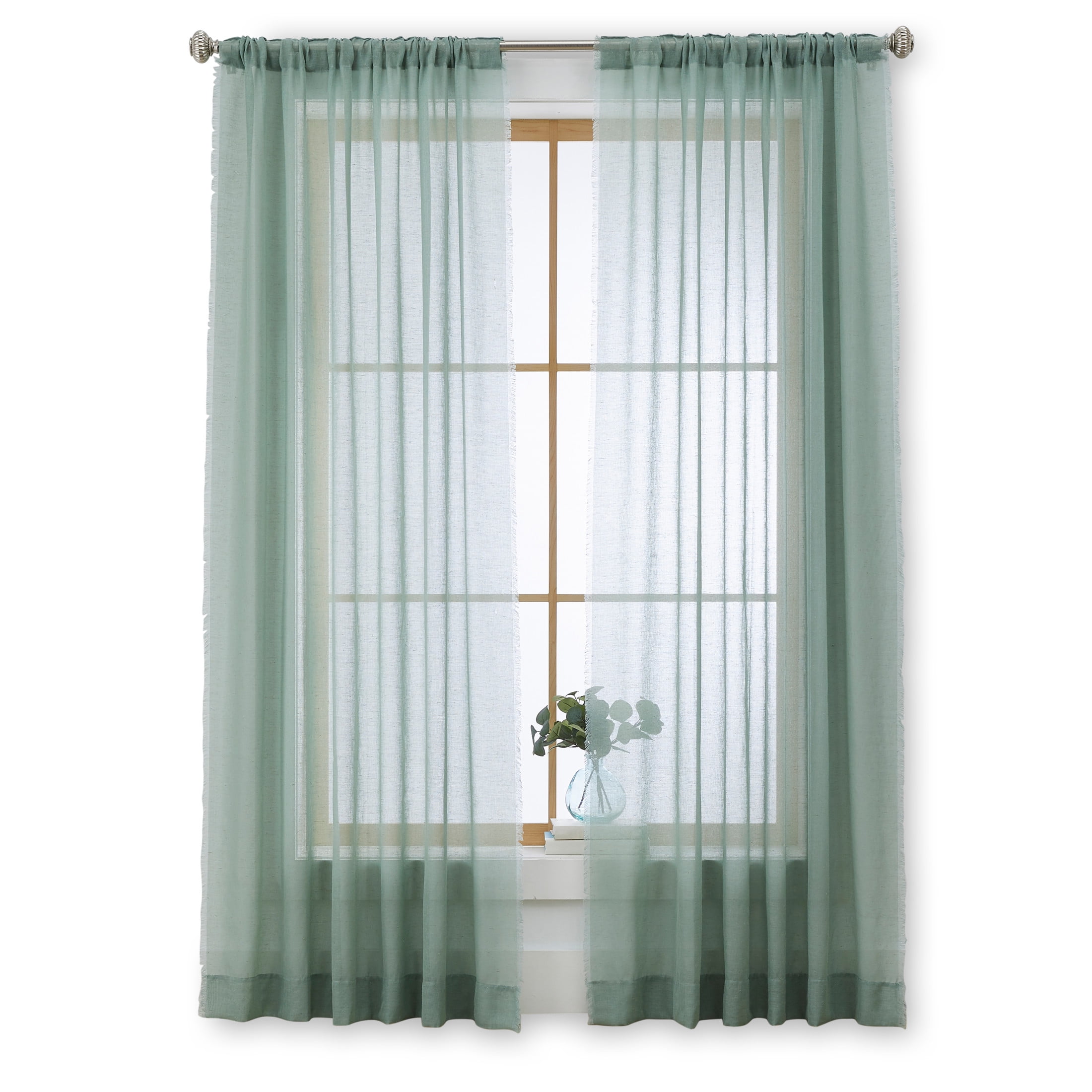 Better Homes & Gardens Solid Fringe Rod Pocket Curtain, Single Panel, Green River, 50 in W x 95 in L