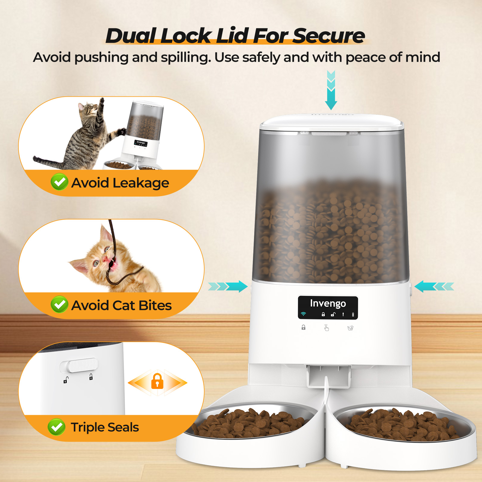 Automatic Cat Feeder, 5L Smart Dry Food Dispenser with 5G/2.4G WiFi App Control, Programmable Portions, Dual Stainless Steel Bowls, Ideal for Multi-Pet Households, White