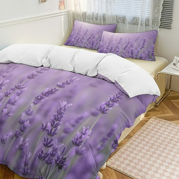 Lavender Field Bloom Set Duvet Cover Themed Multicolor Polyester Bedding Set Duvet Cover for Twin Size
