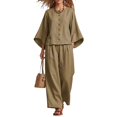 thumbnail image 3 of Women's 2 Piece Summer Outfits Solid Color Oversized 3/4 Sleeve Tops Wide Leg Pants Set, 3 of 3