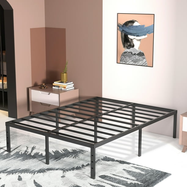 Qftime California King 18 Inch High Profile Heavy Duty Steel Slats Bed Frame Maximum Storage Black Metal Reinforced Platform No Box Spring Needed Noise Free Easy Assemble Com Steel Slats Bed Frame Maximum Storage, 18 Inch California King Bed Frame