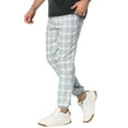 thumbnail image 4 of INSPIRE CHIC Men's Plaid Pants Casual Slim Fit Drawstring Check Trousers Gray White 28, 4 of 6