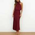 thumbnail image 6 of Baqcunre Prom Dresses 2024 Women's Summer Long formal Satin Dress Mock Neck Sleeveless Side Slit Flowy Maxi Tank Dresses Dresses for Women 2024 Summer Dresses for Women 2024 Womens Dresses, 6 of 8