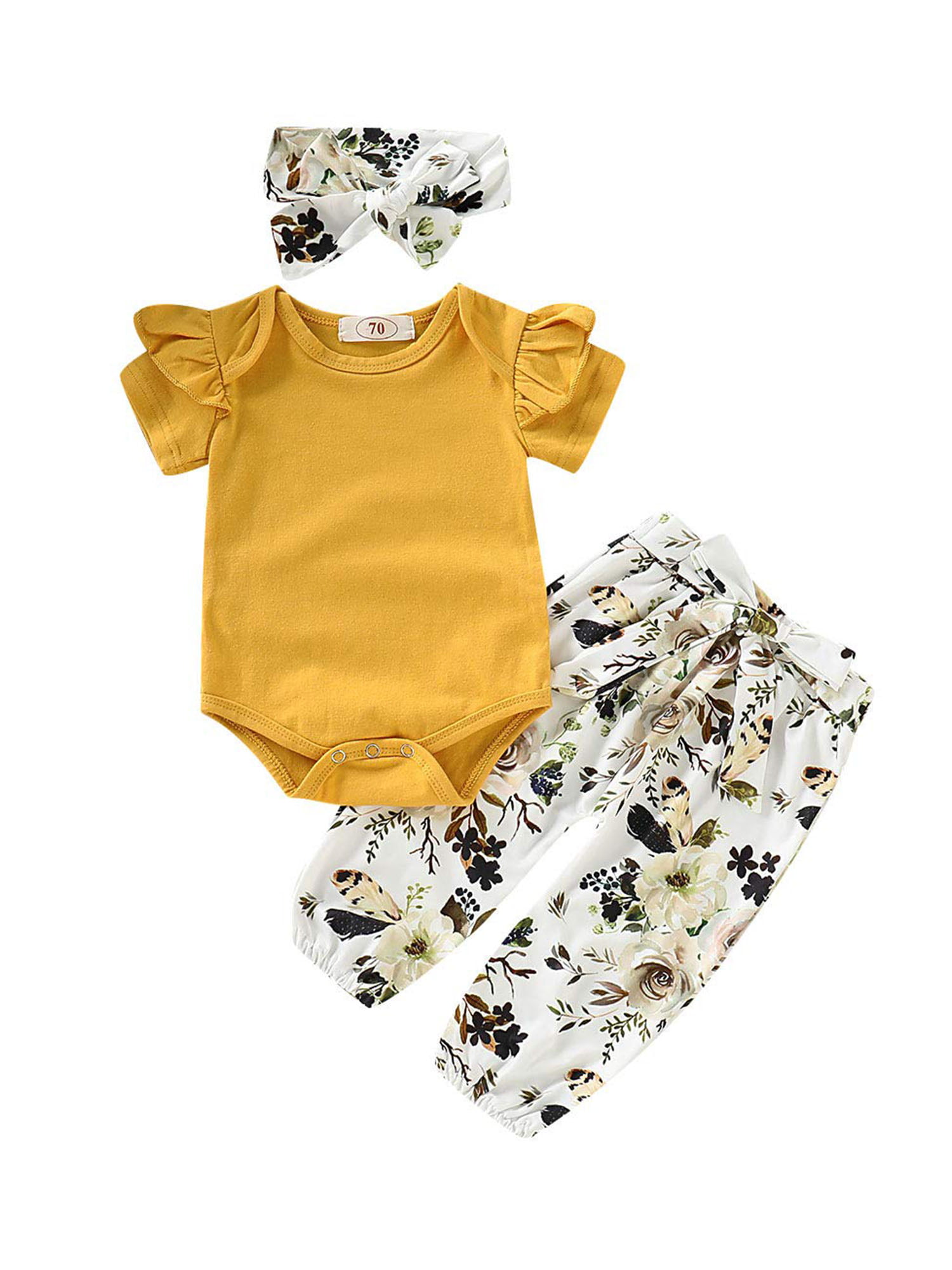 Newborn Toddler Baby Girl Tops T-shirt+Floral Shorts Pants+Headband 3PCS Outfits