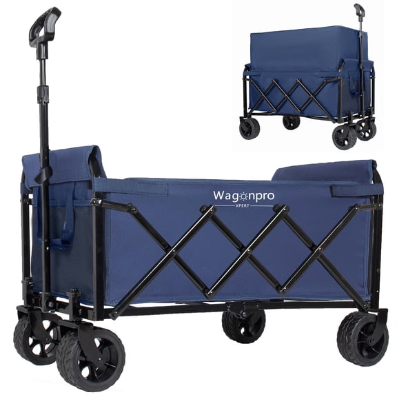 GDF Studio Expandable Dual-Layer Utility Wagon with 5" Wide Wheels, Extra Space, Large Capacity Grocery Cart, Dark Blue