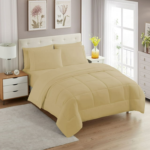 Set de edredón Sweet Home Collection Camel Twin XL, 7 piezas
