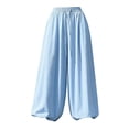 thumbnail image 4 of Casual Palazzo Pants, Women's Linen Wide Leg Split Skirt with Elastic Waist Drawstring, Soft Ice Silk Fabric Summer Loose Fit Comfortable Trousers for Beach Vacation 2025, 4 of 4