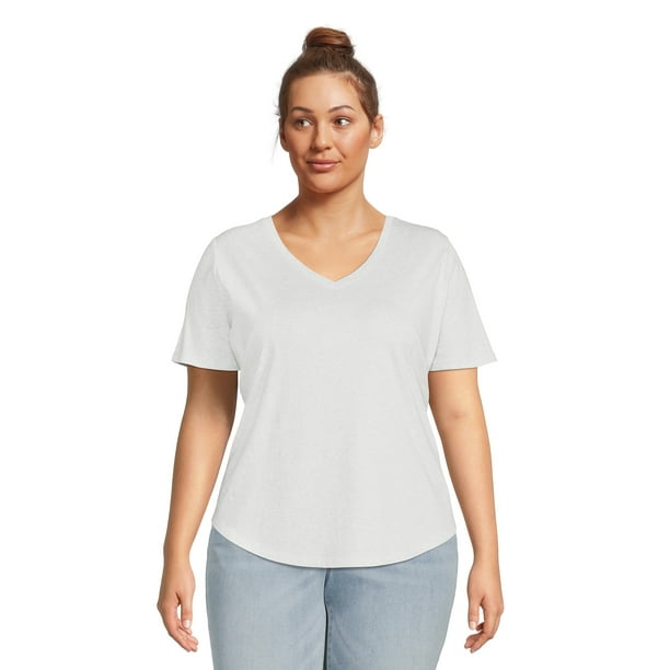 Terra & Sky Women's Plus Size V Neck T-Shirt with Short Sleeves ...