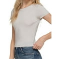 thumbnail image 3 of Simply Fashion Women’s Short Sleeve Crew Neck Cotton Spandex Crop Top,Silver,Large, 3 of 4