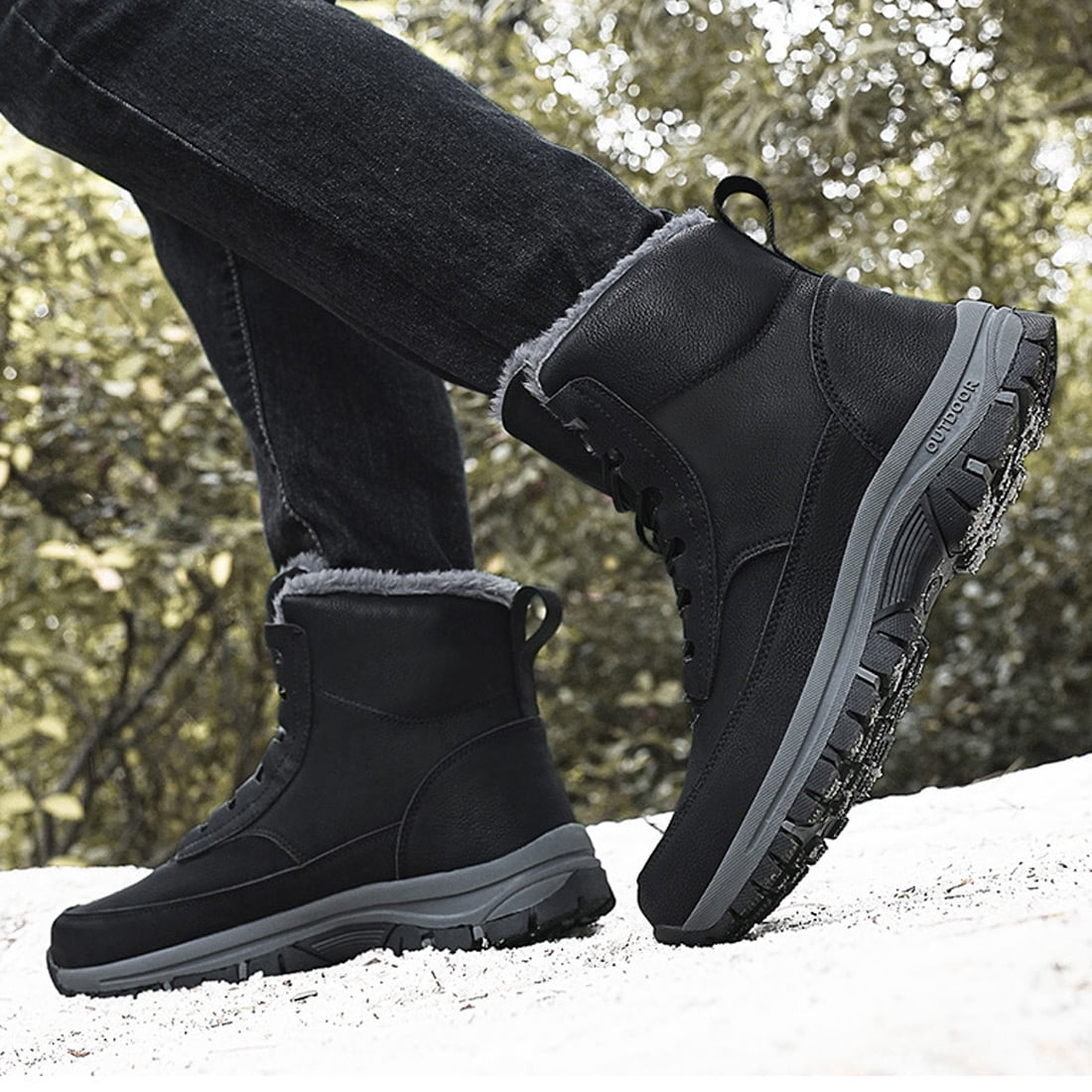 Ecetana Mens Winter Snow Boots Anti Slip Hiking Outdoor Trekking Shoes