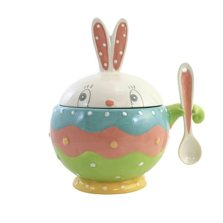 Tabletop Dottie Bunny Bowl W/Spoon Dolomite Easter Rabbit Spring A7182 Green