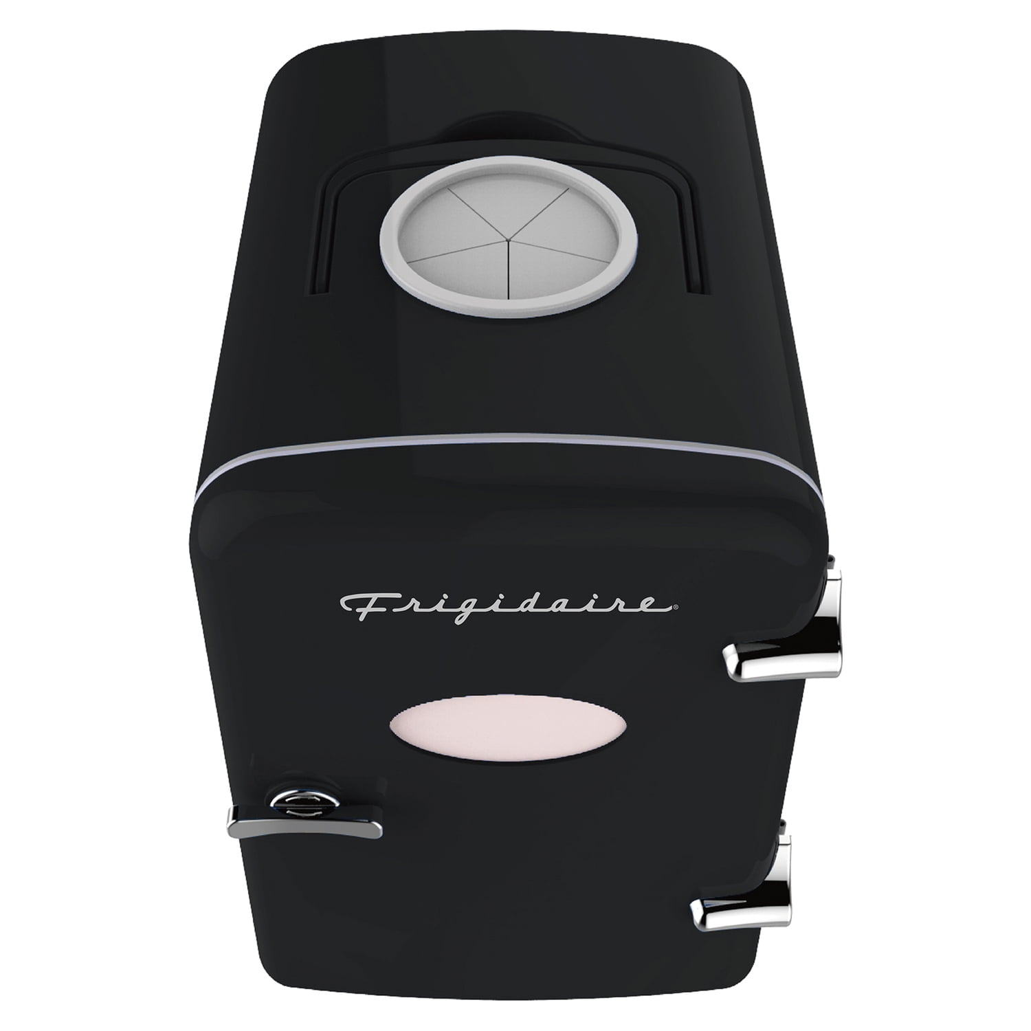 Frigidaire EFMIS171-BLACK 6+1-Can 48-Watt Retro Mini Portable Fridge with Top-Mounted Active-Cooling Can Holder (Black)